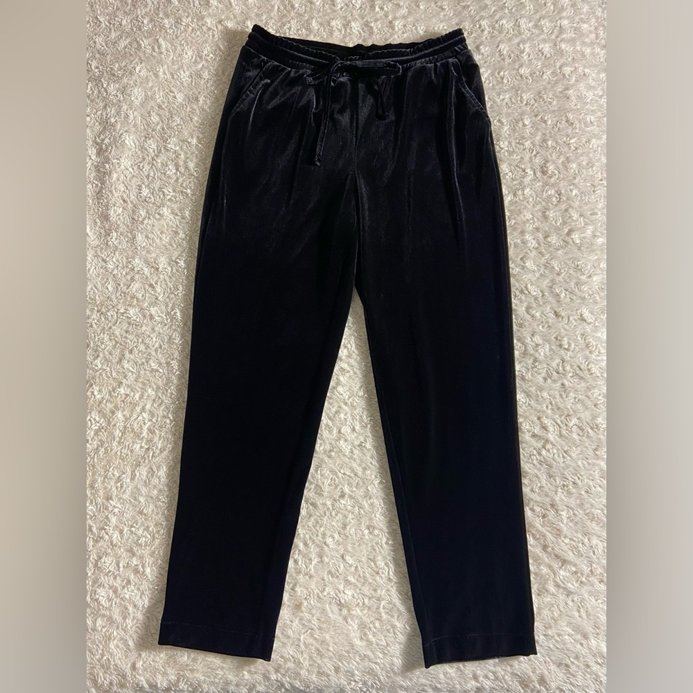a new day Black Velvet Drawstring Tuxedo Pants Cropped S Small